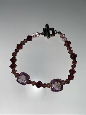 Purple Glass Floral Bead Bracelet